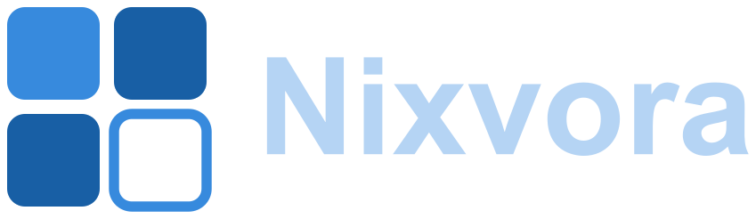 Nixvora logo with light blue lettering
